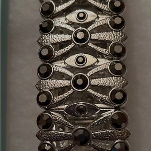 Silver tone and Black Eye Motif stretch Bracelet